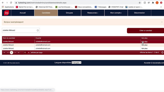 Modifier le nom du candidat
